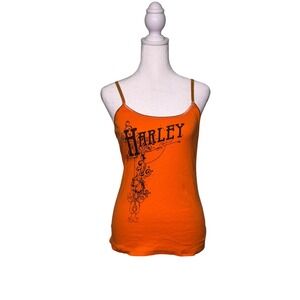 Harley Davidson Women's Cami Tank Top Biker Orange Y2K Style